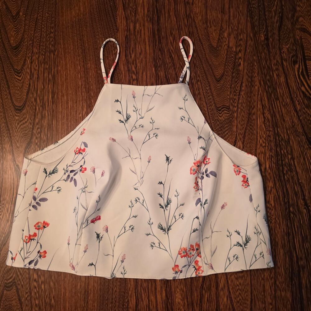 Zara Dainty Floral Botanical Woman Crop Tank Spaghetti strap open back XS Spring